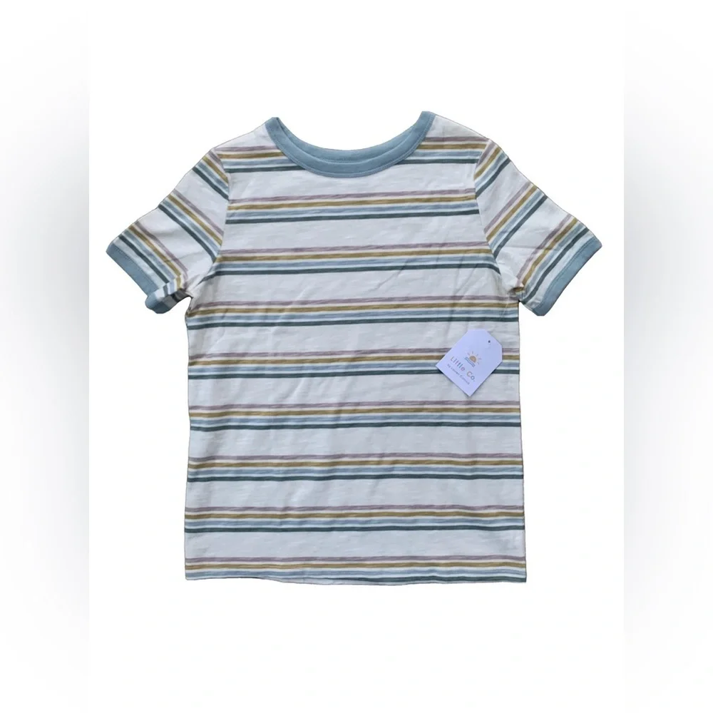 Little Co. NWT Size 8 Cream Striped Ringer Tee